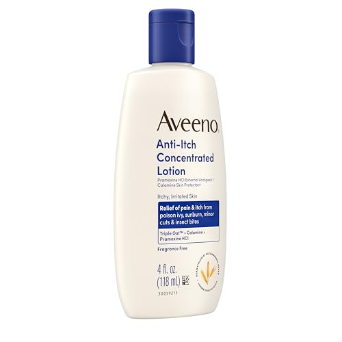 Aveeno Anti-Itch Concentrated Lotion with Calamine, Pramoxine HCl, & Triple Oat Complex, Skin Protectant, Fast-Acting Itch Relief from Poison Ivy, Insect Bites, & Minor Burns, 4 fl. oz