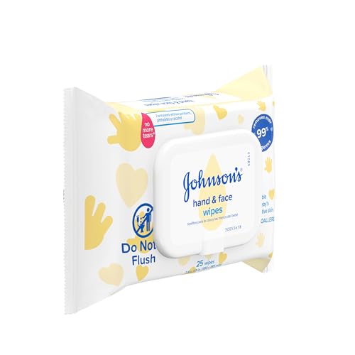 Johnson's Baby Disposable Hand & Face Cleansing Wipes, Pre-Moistened Wipes Gently Remove 99% of Germs & Dirt from Delicate Skin, Paraben-, Phthalate- & Alcohol-Free, Hypoallergenic, 25 Count