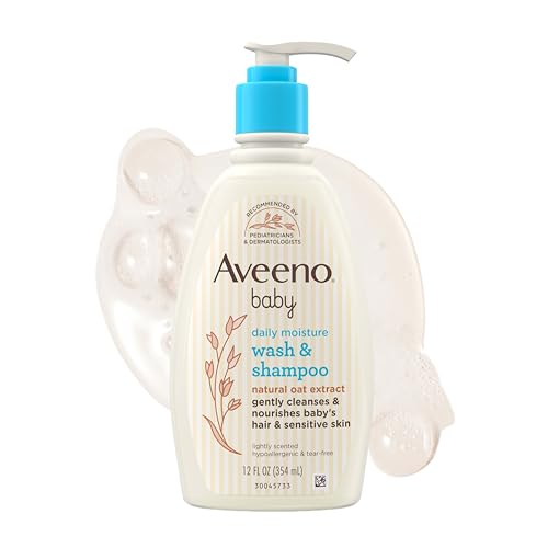 Aveeno Baby Daily Moisture Gentle Baby Body Wash and Shampoo with Oat Extract, 2-in-1 Baby Wash and Hair Shampoo, Tear-Free, Paraben-Free for Sensitive Skin and Hair, Lightly Scented, 12 Fl Oz