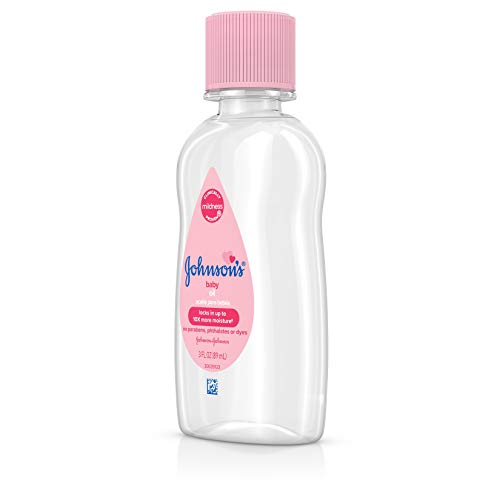 Johnson's Baby Oil, Pure Mineral Oil to Prevent Moisture Loss for Newborn, Kids, & Adults, Gentle, Soothing Baby Massage Oil, Dry Skin Relief, Hypoallergenic, Original Scent, Baby Essentials, 3 fl. oz