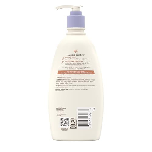 Aveeno Baby Calming Comfort Moisturizing Body Lotion with Relaxing Lavender & Vanilla Scents, Non-Greasy Baby Lotion, Nourishing Prebiotic Oatmeal, Paraben- & Phthalate-Free, 18 fl. oz