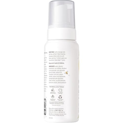 Burt's Bees Baby Sensitive Foaming Shampoo and Wash, Fragrance Free, Tear Free, Pediatrician Tested, 97.5% Natural Origin, 8.4 Fluid Ounces, Pack of 3