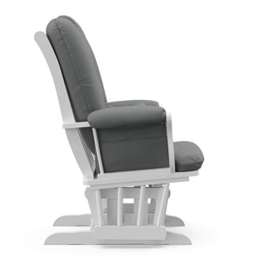 Storkcraft Tuscany Custom Glider and Ottoman with Free Lumbar Pillow (White/Grey) - Cleanable Upholstered Comfort Rocking Nursery Chair with Ottoman