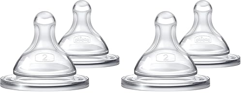 Chicco Duo 100% Silicone Intui-Latch Baby Bottle Nipple with Anti-Colic Valve | Skin-Like Texture and Breast-Like Flow | Stage 2, Medium Flow | 2 Count (Pack of 2) | 3+ Months