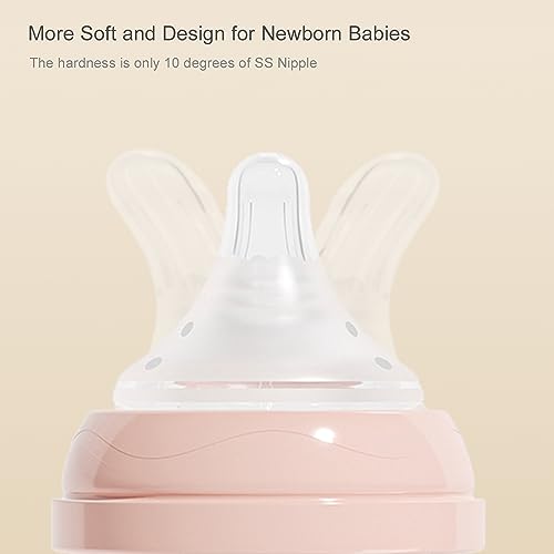 Gulicola Natural Glass Baby Bottle 8 oz for Breastfed Babies, Anti-Colic Baby Bottle Set with Medium Flow Nipple, 3 Months +, 4 Pack - Pink