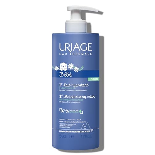 Uriage Baby Daily Moisturizing lotion with Organic Edelweiss + Shea Butter, Nourishes, Moisturizes & Soothes Skin, Non-greasy, Delicately Scented, 97% Igredients of Natural Origin