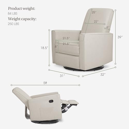 Evolur Raleigh Upholstered Manual Glider Recliner– Rocking & 360° Swivel with Smooth Glide – Greenguard Gold & FSC Certified – Modern Nursery and Living Room Chair in Light Sand