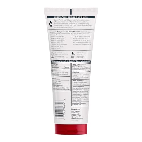 Eucerin Baby Eczema Relief Body Cream, Fragrance Free Baby Eczema Cream with Colloidal Oatmeal, Ceramide-3 and Licorice Root Extract, 8 Oz Tube