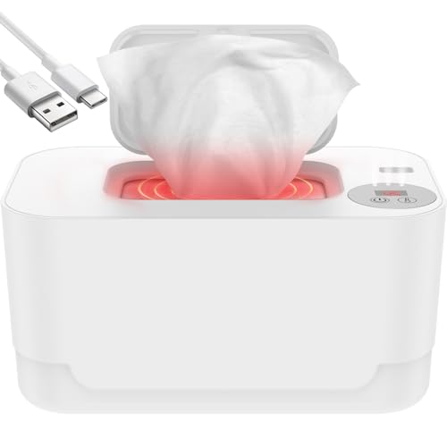 Abizarch Baby Wipe Warmer with LED Light 40-55°C Adjustable Baby Wipe Warmer Dispenser Portable Wipe Heater Warmer USB Powered Wet Wipes Warmer Diaper Wipe Warmer Keeps Wipes Warm and Moist for Baby N