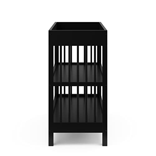 Graco Teddi Changing Table with Water-Resistant Changing Pad (Black) - GREENGUARD Gold Certified, Includes Bonus Water-Resistant Changing Pad with Safety Strap, 2 Shelves, Easy-to-Match