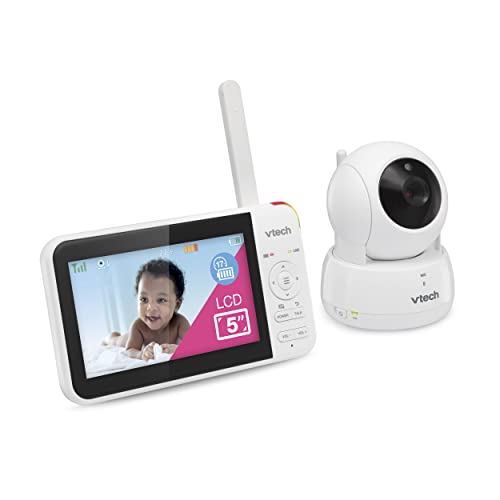 VTech Baby Monitor No WiFi, 5" Screen & Remote Pan-Tilt-Zoom for Newborns – Hack-Proof, 17Hr Battery, 1000ft Range, Auto Night Vision, Temperature Sensor, Two-Way Talk | VM924