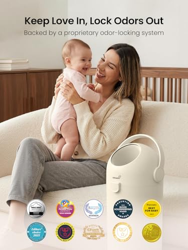 Grownsy Baby Diaper Pail, Odor-Locking Roll-Top Design, No Special Bag Required, One-Handed Use & Compact Design, Eco-Friendly Diaper Trash Can, Baby Stuff, Beige