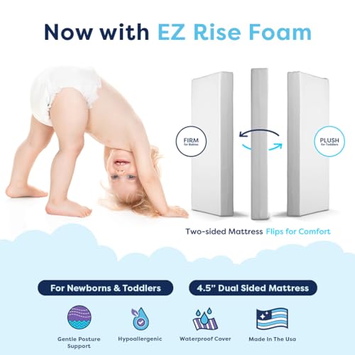 Moonlight Slumber EZ Dreamer Crib Mattress – Dual-Sided Baby and Toddler Mattress, Firm Infant Support, Waterproof and Hypoallergenic Cover, 4.5" Foam, Standard Size, Made in USA