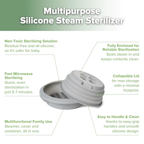 Haakaa Multipurpose Silicone Microwave Bottle Sterilizer&Steamer–Food-Grade Silicone Collapsible Microwave Sterilizer for Baby Bottles,Breast Pump Parts&Pacifiers and Accessories,Great For Home&Travel