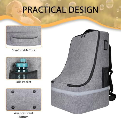 LARIPOP Car Seat Travel Bag for Airplane, Universal Gate Check Car Seat Bag, Padded Backpack with Waist Belt, Reflective Strips & Protective Feet, Fits Infant Convertible Booster Seats, Grey