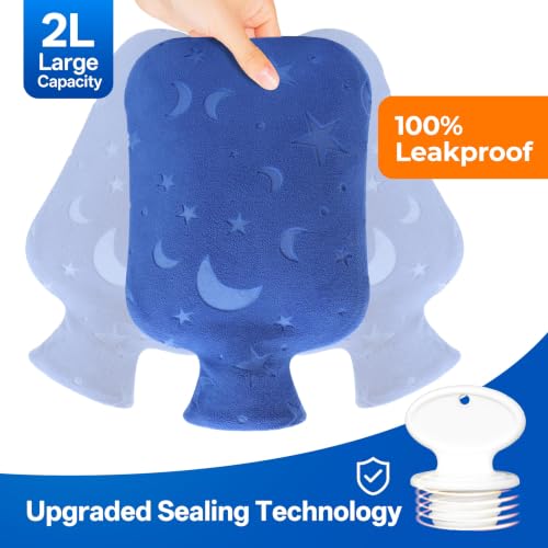 DICEVER Hot Water Bottle with Soft Cover, 2L Hot Water Bag for Menstrual Cramps, Neck and Shoulder Pain Relief, Hot and Cold Therapies, Hand Feet Warmer, Blue