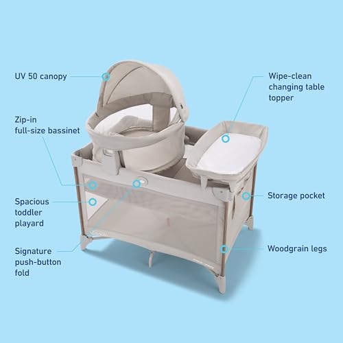 Graco Pack 'n Play Travel Dome Lux Playard, 4-in-1 Baby Playpen with Bassinet, Indoor or Outdoor Portable Playpen with UV 50 Canopy
