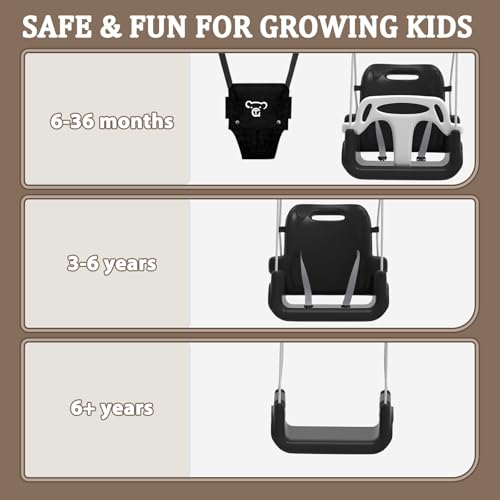 2 in 1 Toddler Swing & Baby Jumper, Foldable Baby Jumper with Soft Cushion, Foldable Indoor & Outdoor Use, Easy to Install & Store Swing Sets for Backyard Play (Black)