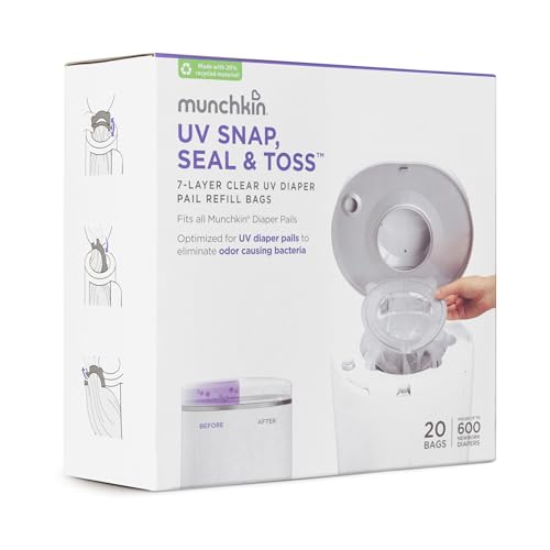 Munchkin® UV Snap, Seal & Toss™ Diaper Pail Refill Bags, Holds up to 600 Newborn Diapers, 20 Pack