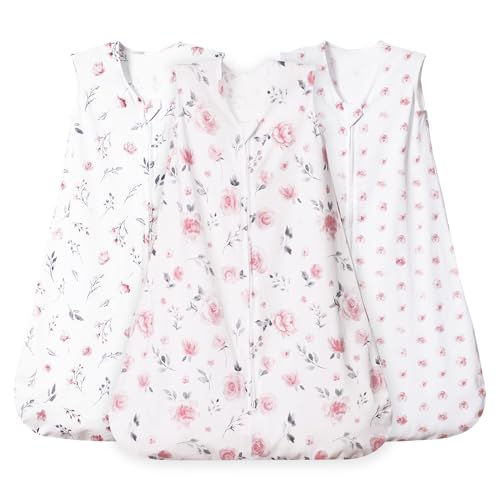 david's kids 3 Pack 100% Organic Cotton Baby Sleep Sack 6-12 Months, Ultra Soft Baby Wearable Blankets with 2-Way Zipper, Comfy Sleeping Bags for Infant Newborn Boys Girls Neutral, Medium Size, Floral