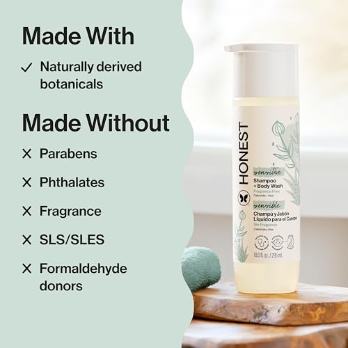 The Honest Company 2-in-1 Baby Shampoo & Body Wash, Fragrance-Free, Tear-Free, Hypoallergenic, Naturally Derived, Sensitive Skin, 10 fl oz