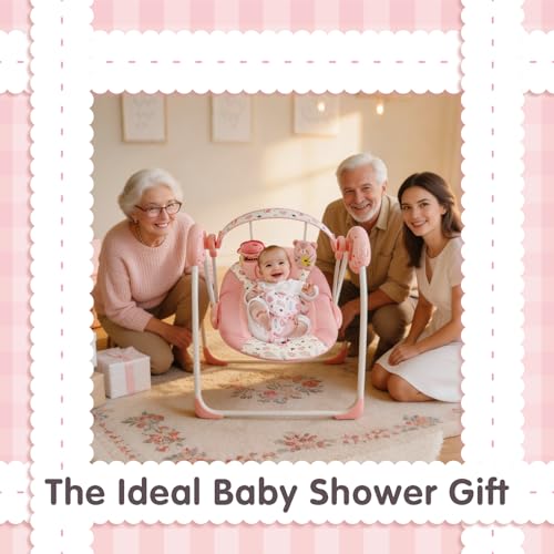 Enborbabe Baby Swings for Infants, Portable Baby Swing with Music, 5 Speed Levels, Timer, Infant Swing for Indoor Outdoor Use, 0-9 Months Up to 20 lbs