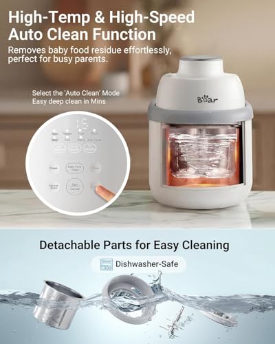 Bear All-Stainless Steel Baby Food Maker, NutriEase 3-Stage Texture, OneStep Baby Food Processor Puree Maker, Preset Function, Self-Clean&Dishwasher safe, Effortless Healthy Homemade Baby Food,Upgrade