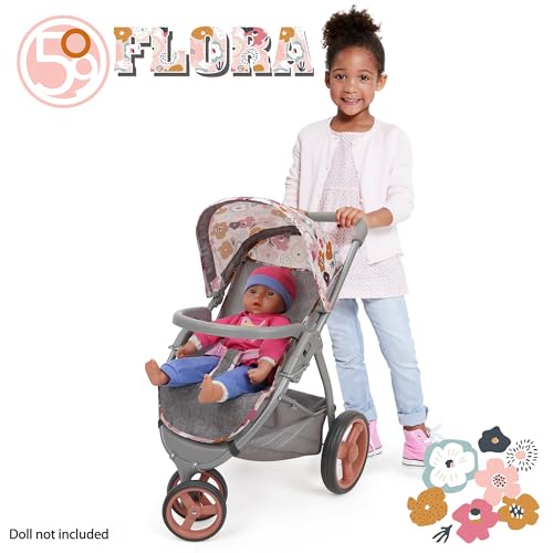 509 Crew: Melange Flora - Mabelle 3-Wheel Doll Jogger Stroller - Accessory for Dolls Up to 24", Large Canopy, Foldable Design, Kids Toy, Ages 3+