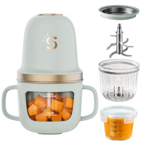 SosekiBaby Solo Baby Food Maker,Mini Food Processor Set,316 Stainless Steel Blades,10oz Glass Baby Puree Blender for Fruit, Vegatable & Meat,2-Speed Control,BPA-Free,Green