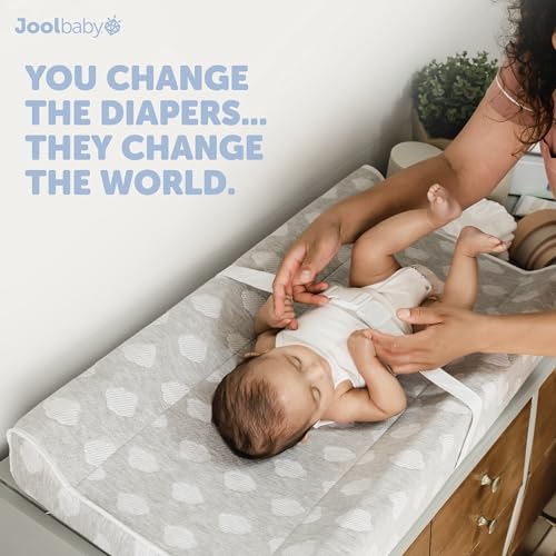 Jool Baby Serenity Soft Changing Pad + Washable Cover, Non-Slip - Fits Standard Changing Tables & Dressers (Cloud Pattern, Gray)