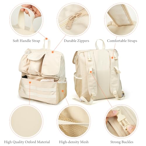 JIYIFOUHY 2-in-1 Stroller Organizer Baby Diaper Bag Backpack,Insulated Bottle Holder,Wipes and Phone Pocket,Shoulder Strap Toddler Travel Essential Storage Universal Stroller Accessory (Beige)