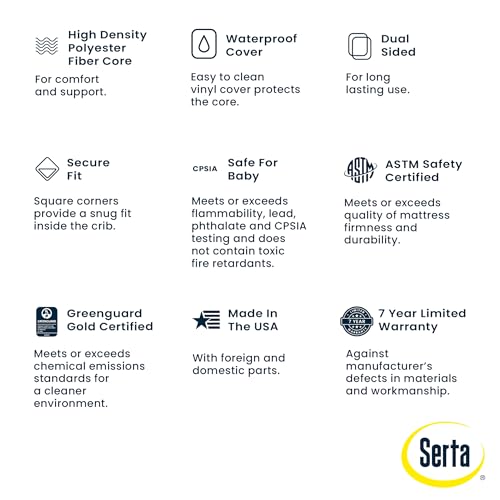 Serta Perfect Slumber Dual Sided Crib and Toddler Mattress - Waterproof - Hypoallergenic - Premium Sustainably Sourced Fiber Core -GREENGUARD Gold Certified (Non-Toxic) -7 Year Warranty - Made in USA