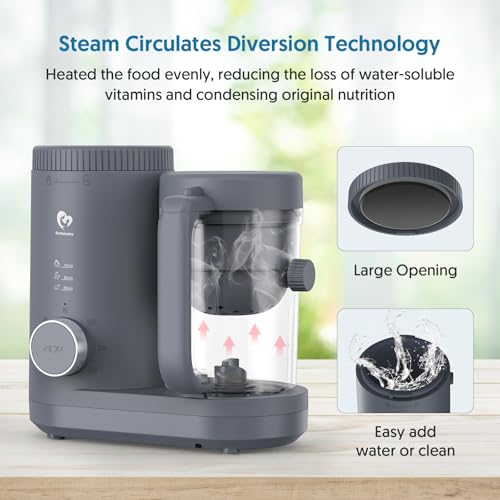 Baby Puree Maker, Steam & Blend 2-in-1, Reversible Steam Basket, One Button Use & Easy to Clean