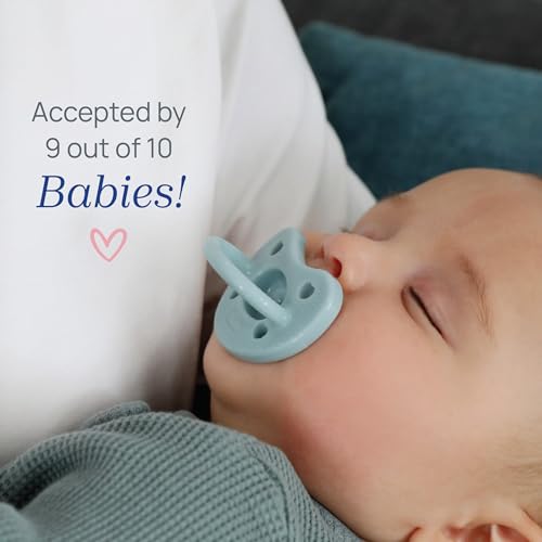 Chicco PhysioForma Luxe Orthodontic Pacifier for Babies 6-16 Months, One-Piece 100% Soft Silicone, Supports Breathing, Textured Shield & Handle, Sterilizing Case, BPA Free, 2-Pack, Coastal Blue