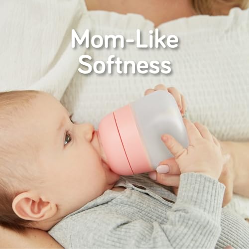 Nanobebe Flexy Silicone Baby Bottle, Anti-Colic, Natural Feel, Non-Collapsing Nipple, Non-Tip Stable Base, Easy to Clean, 3-Pack, Pink, 9oz