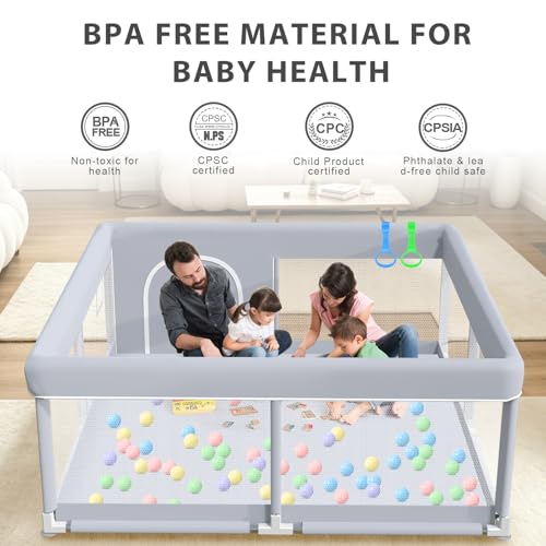 XVISHX Baby Playpen 50 x 50 Inch Play Pen Playards, Playpen for Babies and Toddlers, Baby Playard for Indoor & Outdoor Active Center Game Fence, with Skin-Friendly Fabric and Soft Breathable Mesh Grey