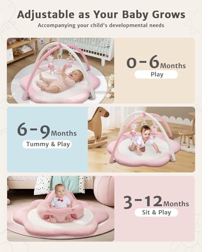 3-in-1 Baby Play Mat, Baby Seats for Infants for Sitting Up, Tummy Time Mat with 5 Detachable Toys, Activity Gym & Playmats for Babies 0-6 6-12 Months, Newborn Babies Shower Gifts