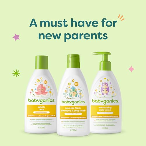Babyganics Bath Time Giftset, Bubble Bath, Squeeze Foam Shampoo + Body Wash, Moisturizing Daily Lotion in Chamomile Verbena