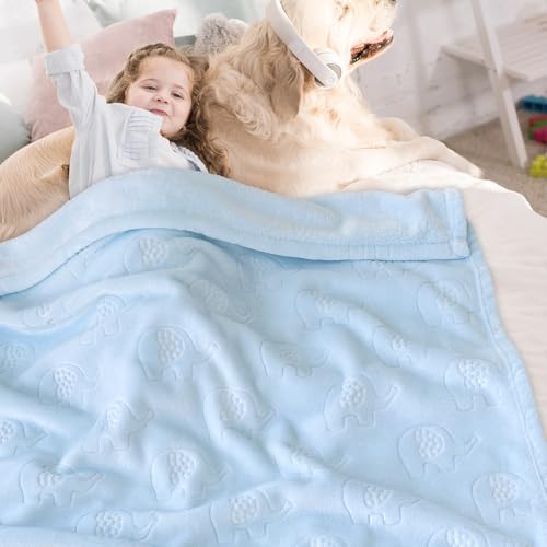 BORITAR Fleece Baby Blanket with 3D Elephant Design for Boys Girls, Ultra Soft Cozy Receiving Blanket for Newborn Infant Toddler, Fluffy Blanket for Crib, Stroller (30x40 Inches, Light Blue)