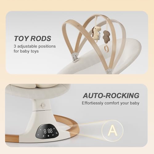 Baby Swings for Infants, Monamii Baby Swing, Bluetooth Infant Swing with Music Speaker, 5 Speeds and Remote Control, Indoor & Outdoor Use (Beige)