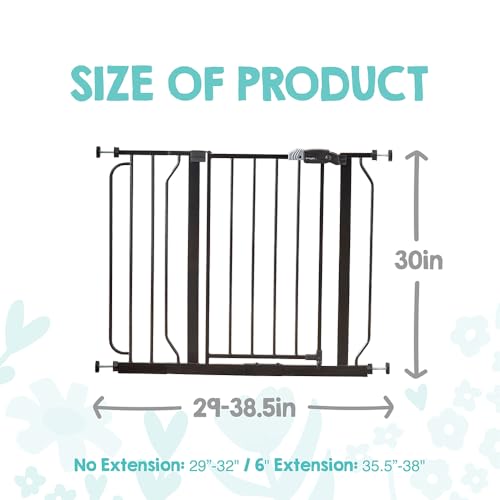 Regalo Safety 29-38.5" Baby Gate for Doorways & Bottom of Stairs, Pressure Mounted Baby Gate with Door for Babies, Toddlers & Pets, Tested & Safe for 30 Years, American Designed, American Owned, Black