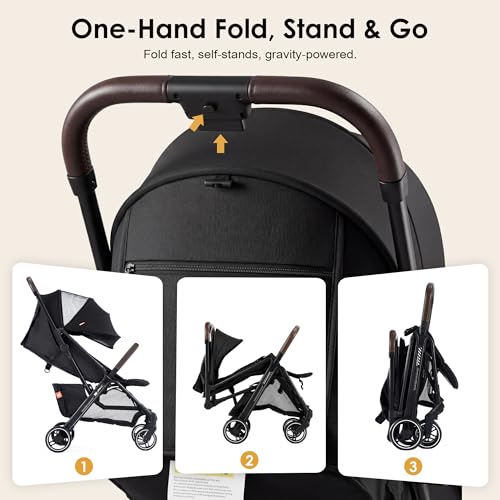 LullaRide Lightweight Travel Stroller, One-Hand Fold Airplane Carry-On, Compact Baby & Toddler Stroller with Cup & Phone Holder, 6.6 lbs Capacity Basket, Adjustable Reclining Backrest, Black