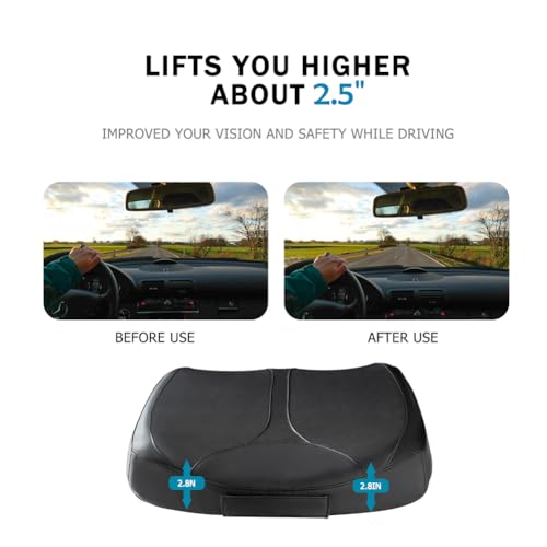 QYILAY Leather Car Memory Foam Heightening Seat Cushion for Short People Driving, Hip(Coccyx/Tailbone) and Lower Back Pain Relief Butt Pillows, Adult Booster Seat for Car,Truck,SUV, Office Chair.