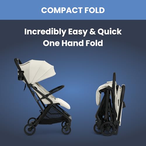 Delta Children Icon Ultra Compact Lightweight Everyday & Travel Stroller - One-Hand Fold - Only 15.6 Pounds - Fits in Overhead Compartments - Greenguard Gold Certified - Multi-Position Recline, Cream