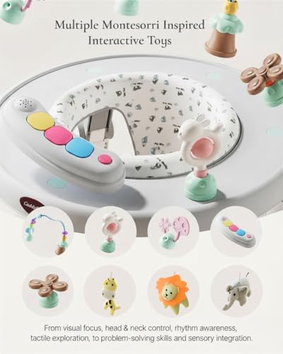 CuddoBaby Baby Jumper 4-Stage Convertible| Montessori -Inspired 8 Interactive Toys| Tummy Time Playmat, Bouncer, Exersaucer, Toddler Table| Music & Lights | 3-6, 6-12, 12-18, 12-24 Months - Gray