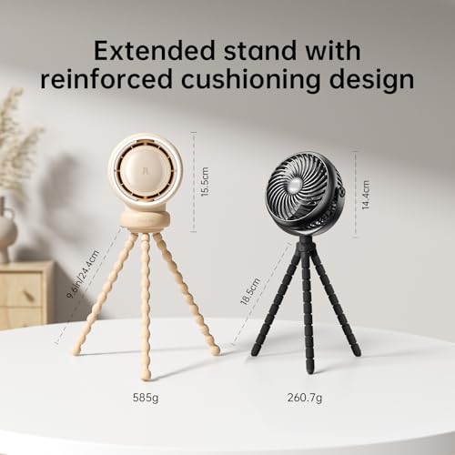 JISULIFE Stroller Fan Baby Large, Safe Bladeless for Crib, Desk, 4000mAh Battery Rechargeable Portable Cooling Fan with Air Turbo Tech, Night Light, Food-Grade Gift for Mom/Dad/Friend - Brown
