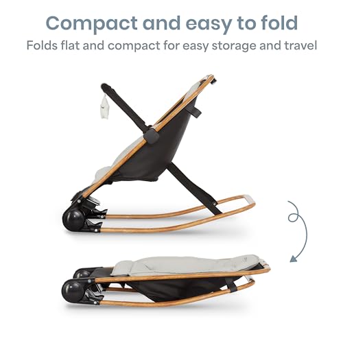 Dream On Me Rock On Me 2-in-1 Baby Rocker and Stationary Seat, Adjustable Recline, Gentle Music & Vibration, 3-Point Safety Harness, Detachable Toy Bar, Folds Compact for Travel – Black & Grey