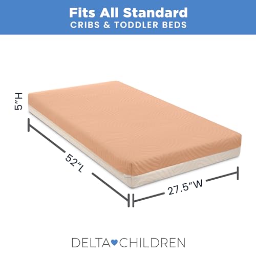Delta Children Summer Breeze Mattress - Breathable Baby Crib & Toddler Mattress with Cloud Core - Machine Washable Cover - GREENGUARD Gold – Waterproof - Sustainably Sourced Core, Apricot/White