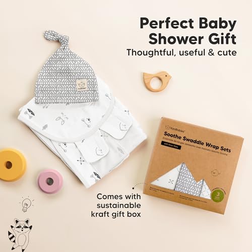 KeaBabies 3-Pack Organic Swaddles for Newborns Girls, Boys with Hats - Soft Cotton Baby Sleep Sacks 0-3 Months, Breathable Baby Hats and Swaddles 0-3 Months, Newborn Essentials Must Haves (Nordic)