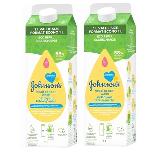 Johnson's Baby Body Wash & Shampoo, 2 Pack, Gentle Tear Free & Hypoallergenic Baby Body Wash & Shampoo for Newborn’s Sensitive Skin & Hair, Value Size Wash Refill, 33.8 fl. oz